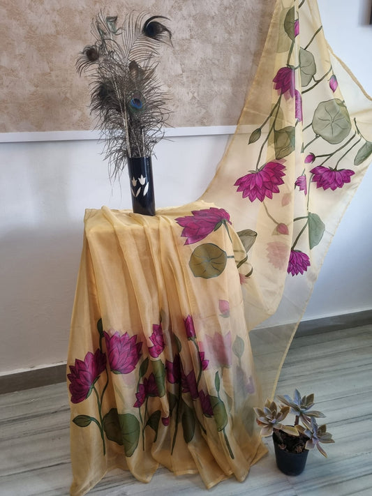 Lotus Bloom Handpainted Saree by RNR