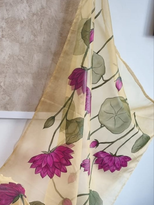 Lotus Bloom Handpainted Saree by RNR