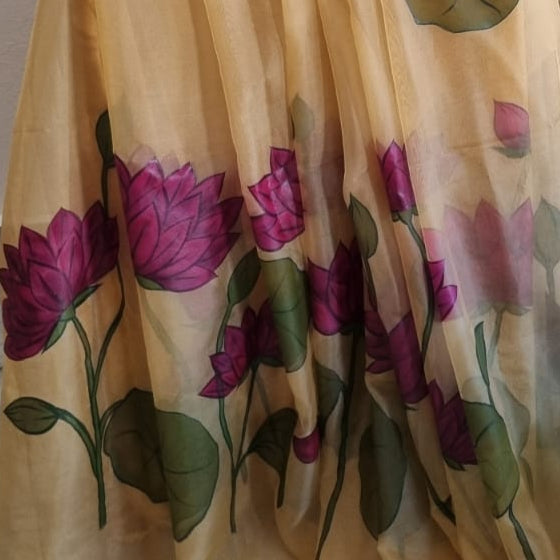 Lotus Bloom Handpainted Saree by RNR