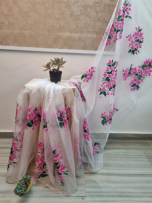 Floral Pink Handpainted Saree by RNR