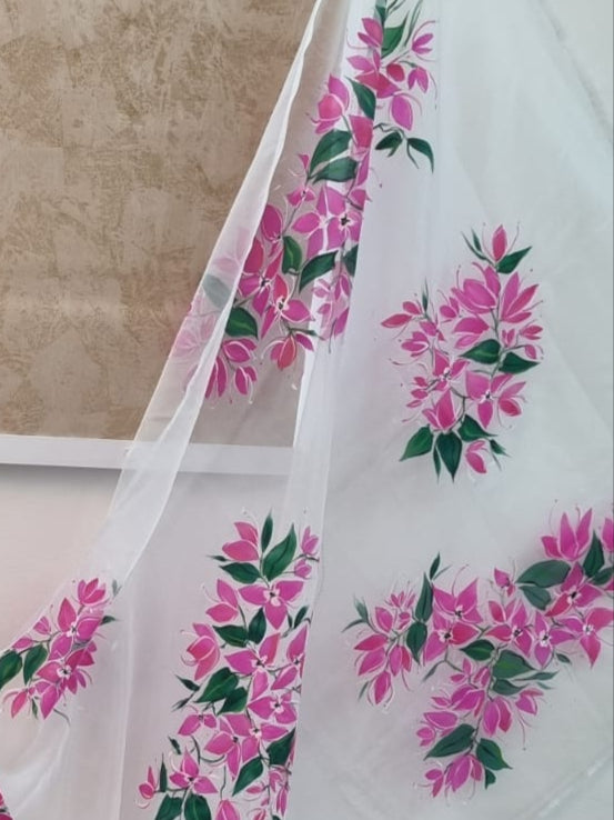 Floral Pink Handpainted Saree by RNR