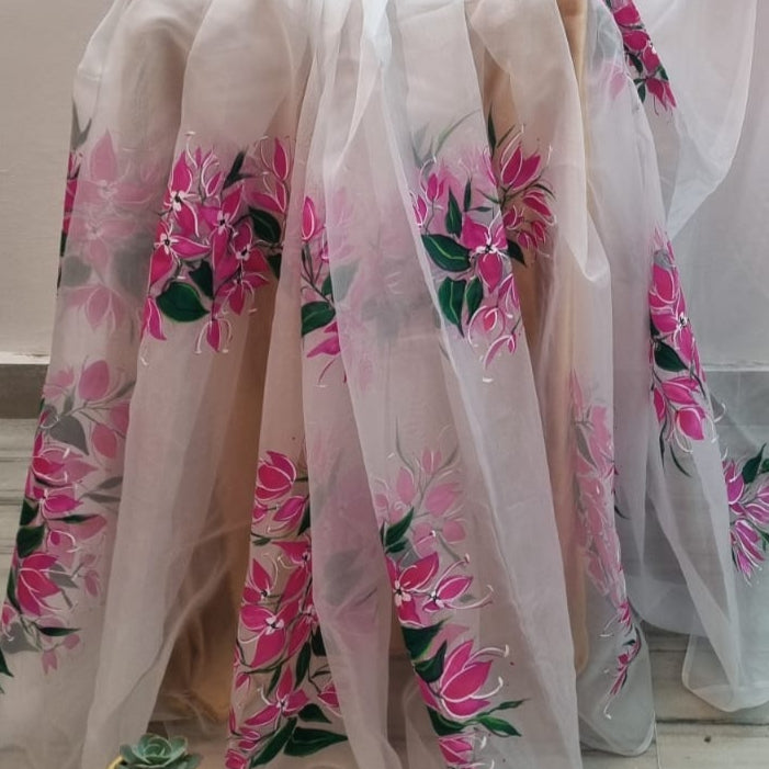 Floral Pink Handpainted Saree by RNR