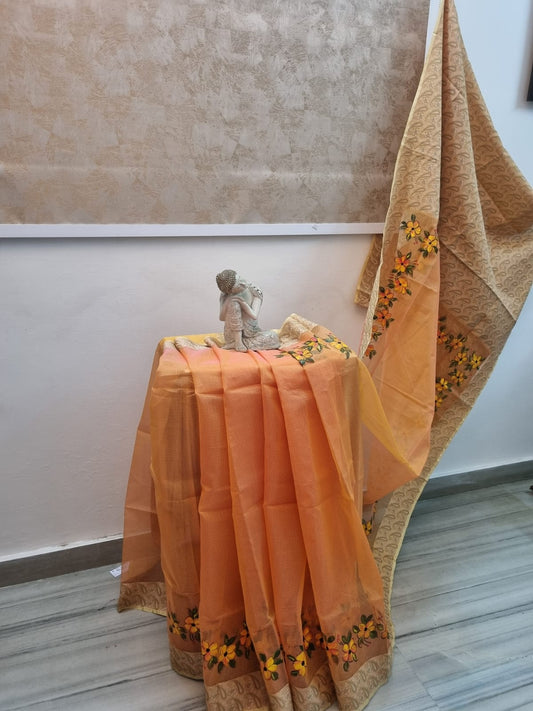 As Bright As Orange Handpainted Saree by RNR