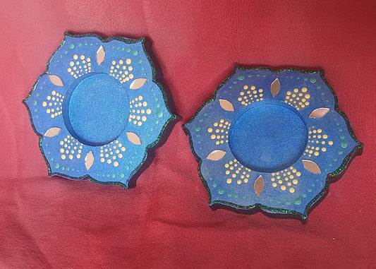 Blue Hexagon Mandala Tea Light Holders by RNR