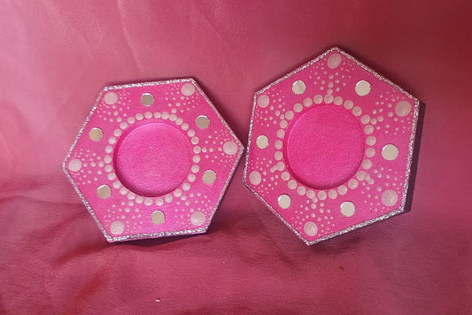 Pink Mandala Hexagon Tea Light Holder by RNR