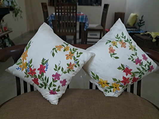 White Fresh and Floral Handpainted Cushion Covers by RNR