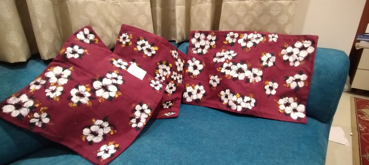 Wine Handpainted Cushion Covers - Set of 2