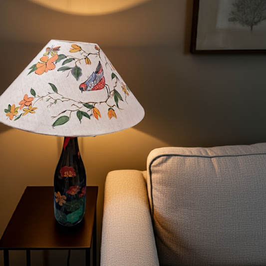 Chirpy Handpainted Lamp Shade and Bottle by RNR