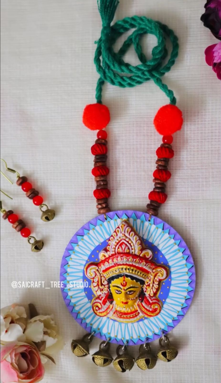 Handmade Necklace Set - Maa Durga Blue and Red