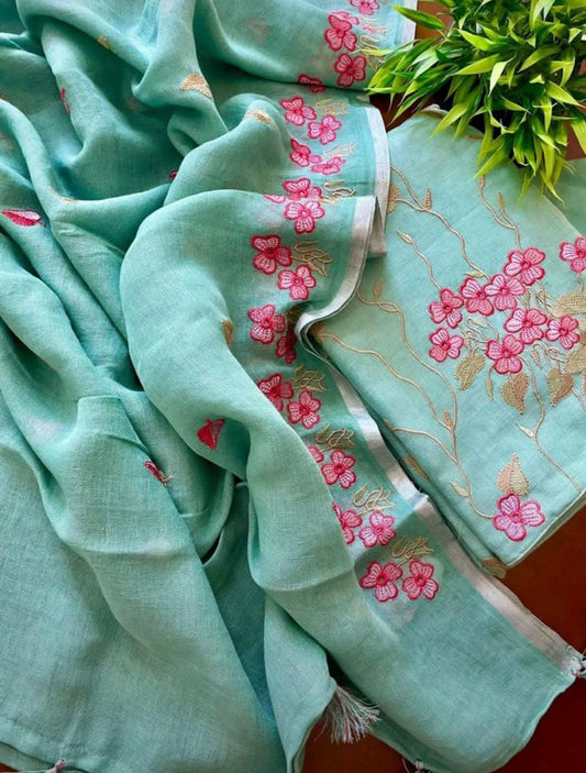 Linen Suit with Intricate Embroidery - RANK NEVER RETIRES