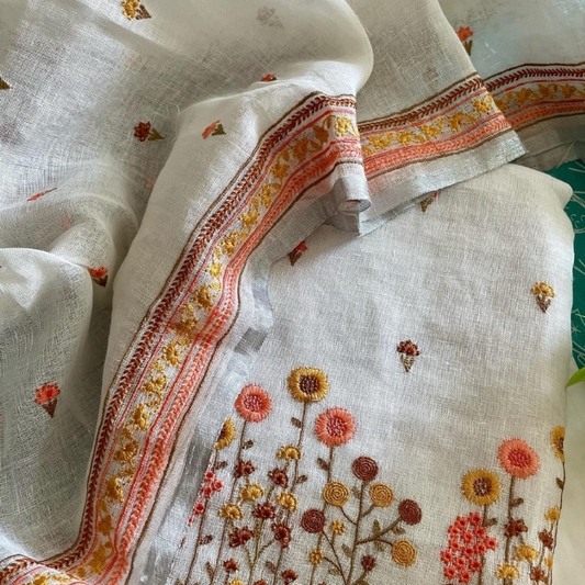 Elegant Pure Linen Hand Embroidered Suits by RNR