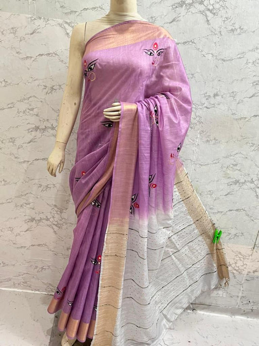 Durga Eyes Silk Saree with Zari Border by Rank Never Retires