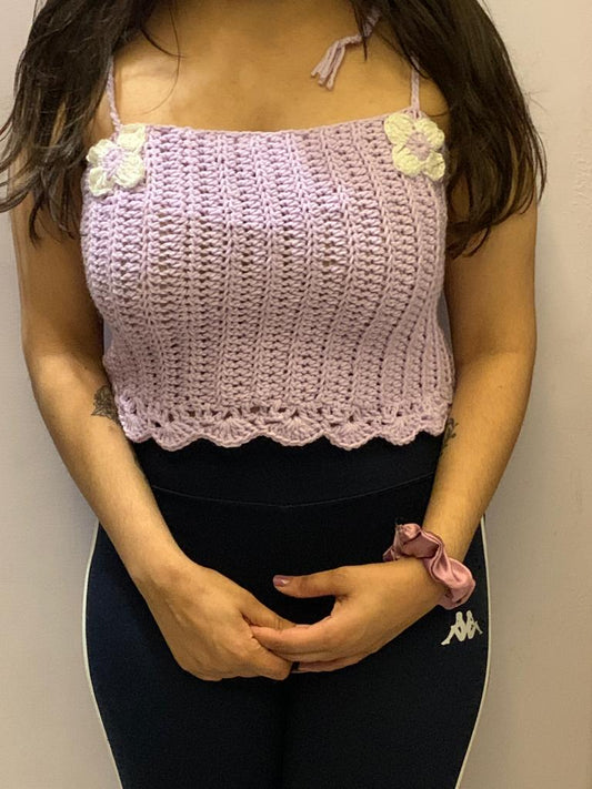 Pink Crochet Spaghetti Top with Customization - RANK NEVER RETIRES